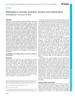 Stereopsis in Animals: Evolution, Function and Mechanisms Vivek Nityananda1,2,* and Jenny C