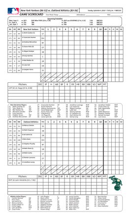 Vs. Oakland Athletics (83-56) Tuesday, September 4, 2018 W 7:05 P.M