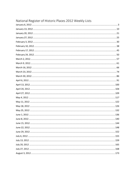 National Register of Historic Places Weekly Lists for 2012