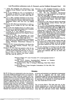 Late Precambrian Sedimentary Rocks, E. Finnmark, and the Trollf!'Ord-Komagelv Fault 533