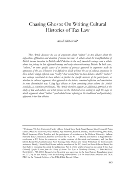 On Writing Cultural Histories of Tax Law