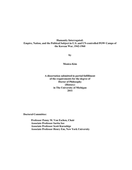 Humanity Interrogated: Empire, Nation, and the Political Subject in U.S. and UN-Controlled POW Camps of the Korean War, 1942-1960