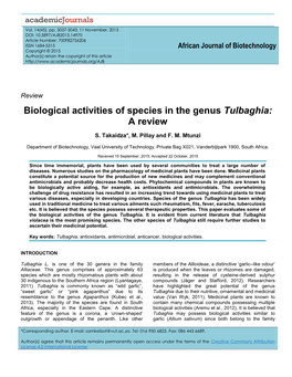 Biological Activities of Species in the Genus Tulbaghia: a Review