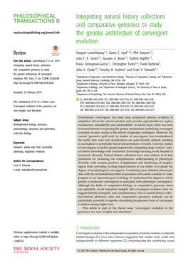 Integrating Natural History Collections and Comparative Genomics to Study Royalsocietypublishing.Org/Journal/Rstb the Genetic Architecture of Convergent Evolution