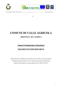 Comune Di Valle Agricola Provincia Di Caserta Piano D'emergenza