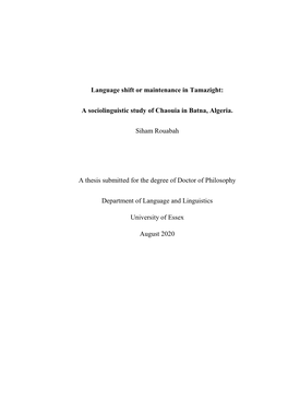 Language Shift Or Maintenance in Tamazight: a Sociolinguistic Study