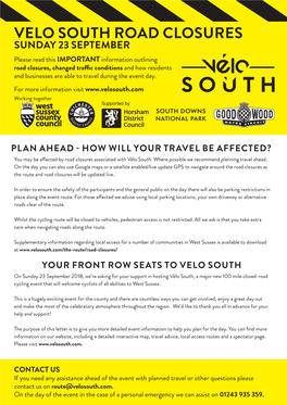 Velo South Road Closures