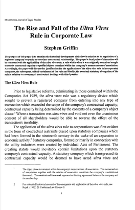 The Rise and Fall Ofthe Ultra Vires Rule in Corporate Law