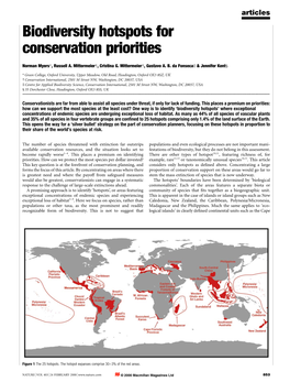 Biodiversity Hotspots for Conservation Priorities