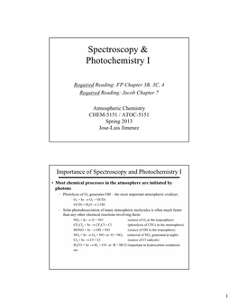 Spectroscopy & Photochemistry I