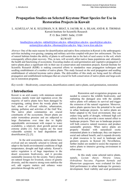 Propagation Studies on Selected Keystone Plant Species for Use in Restoration Projects in Kuwait