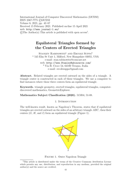 Equilateral Triangles Formed by the Centers of Erected Triangles