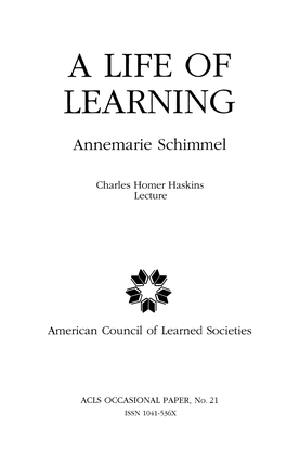 A LIFE of LEARNING Annemarie Schimmel