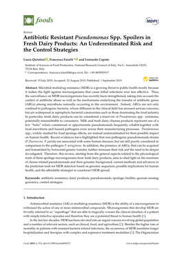 Antibiotic Resistant Pseudomonas Spp. Spoilers in Fresh Dairy Products: an Underestimated Risk and the Control Strategies