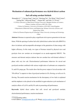 Mechanism of Enhanced Performance on a Hybrid Direct Carbon Fuel Cell