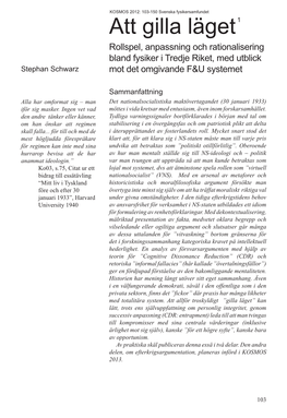 Att Gilla Läget 1 Rollspel, Anpassning Och Rationalisering Bland Fysiker I Tredje Riket, Med Utblick Stephan Schwarz Mot Det Omgivande F&U Systemet