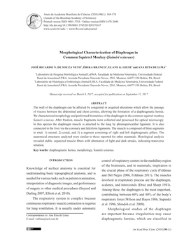 Morphological Characterization of Diaphragm in Common Squirrel Monkey (Saimiri Sciureus)