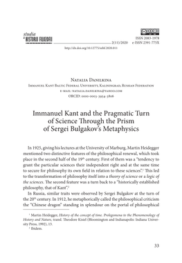 Immanuel Kant and the Pragmatic Turn of Science Through the Prism of Sergei Bulgakov’S Metaphysics