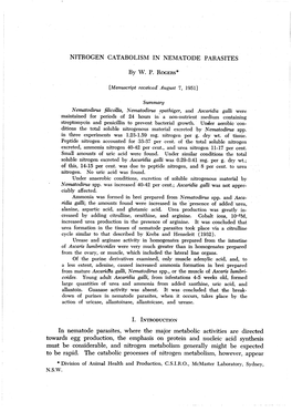 NITROGEN CATABOLISM in NEMATODE PARASITES In