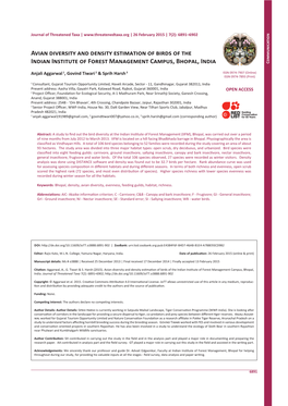 Avian Diversity and Density Estimation of Birds of the Indian Institute of Forest Management Campus, Bhopal, India