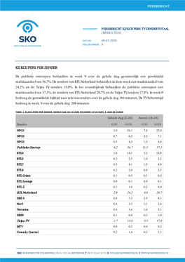 Persbericht Kijkcijfers Tv Zendertotaal (Week 9 2020)