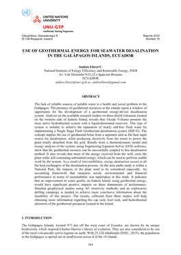 Use of Geothermal Energy for Seawater Desalination in the Galápagos Islands, Ecuador