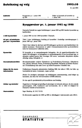 Befolkning Og Valg 1993:10 Byopgørelser Pr. I. Januar 1992 Og