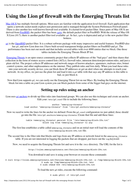 Using the Lion Pf Firewall with the Emerging Threats List 18/08/2012 14:46
