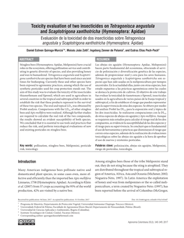 Toxicity Evaluation of Two Insecticides on Tetragonisca Angustula And