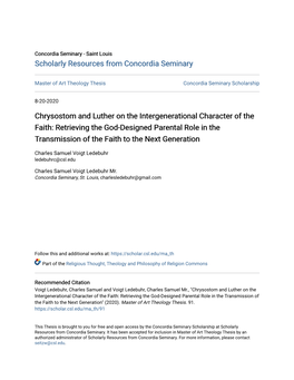 Chrysostom and Luther on the Intergenerational Character of The