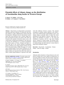 Potential Effects of Climate Change on the Distribution of Scarabaeidae Dung Beetles in Western Europe