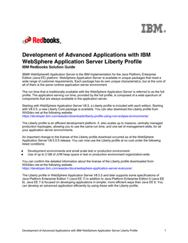 Development of Advanced Applications with IBM Websphere Application Server Liberty Profile IBM Redbooks Solution Guide