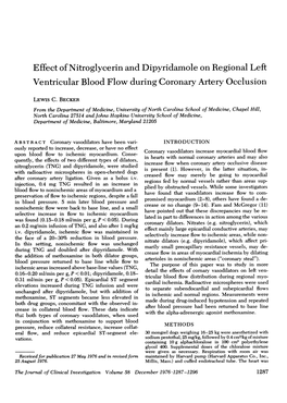 Effect of Nitroglycerin and Dipyridamole on Regional Left Ventricular Blood Flow During Coronary Artery Occlusion