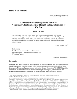 An Intellectual Genealogy of the Just War: a Survey of Christian Political Thought on the Justification of Warfare