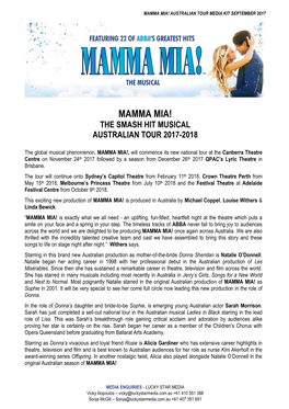 Mamma Mia! the Smash Hit Musical Australian Tour 2017-2018