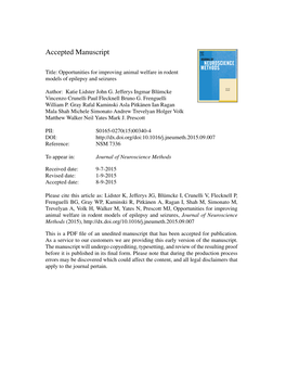 Opportunities for Improving Animal Welfare in Rodent Models of Epilepsy and Seizures
