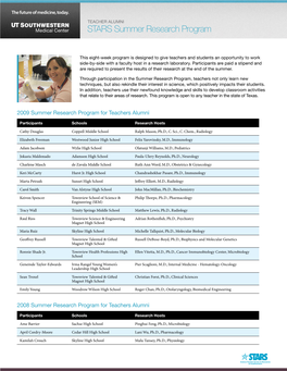 2009 STARS Summer Research Program for Teachers