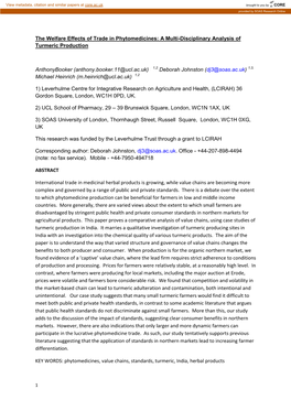 The Welfare Effects of Trade in Phytomedicines: a Multi-Disciplinary Analysis of Turmeric Production