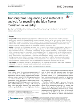 Transcriptome Sequencing and Metabolite Analysis for Revealing