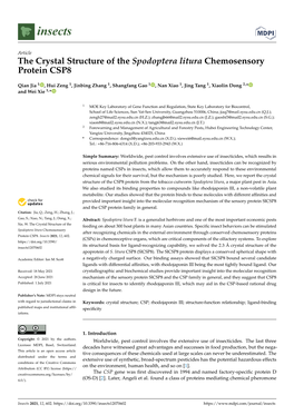 The Crystal Structure of the Spodoptera Litura Chemosensory Protein CSP8