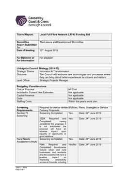 Local Full Fibre Network (LFFN) Funding Bid