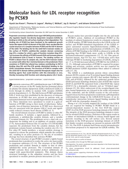 Molecular Basis for LDL Receptor Recognition by PCSK9