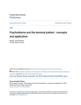 Psychodrama and the Terminal Patient : Concepts and Application