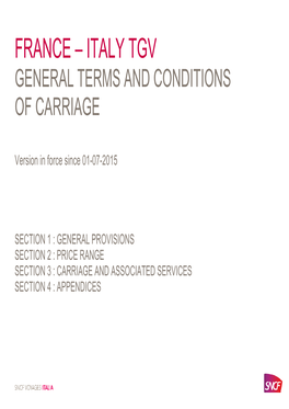 France – Italy Tgv General Terms and Conditions of Carriage