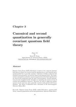 Canonical and Second Quantization in Generally Covariant Quantum Field