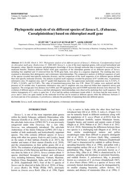 Phylogenetic Analysis of Six Different Species of Saraca L. (Fabaceae, Caesalpinioideae) Based on Chloroplast Matk Gene