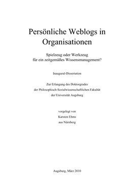 Persönliche Weblogs in Organisationen