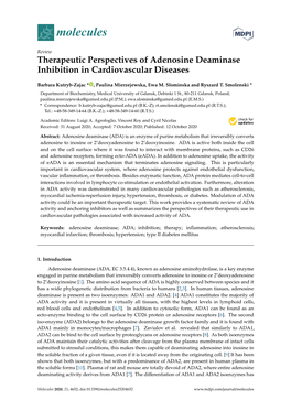 Therapeutic Perspectives of Adenosine Deaminase Inhibition in Cardiovascular Diseases