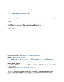 Taxi Cab Geometry: History and Applications!