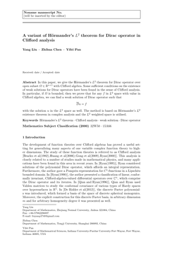 A Variant of Hörmander's L2 Theorem for Dirac Operator in Clifford Analysis